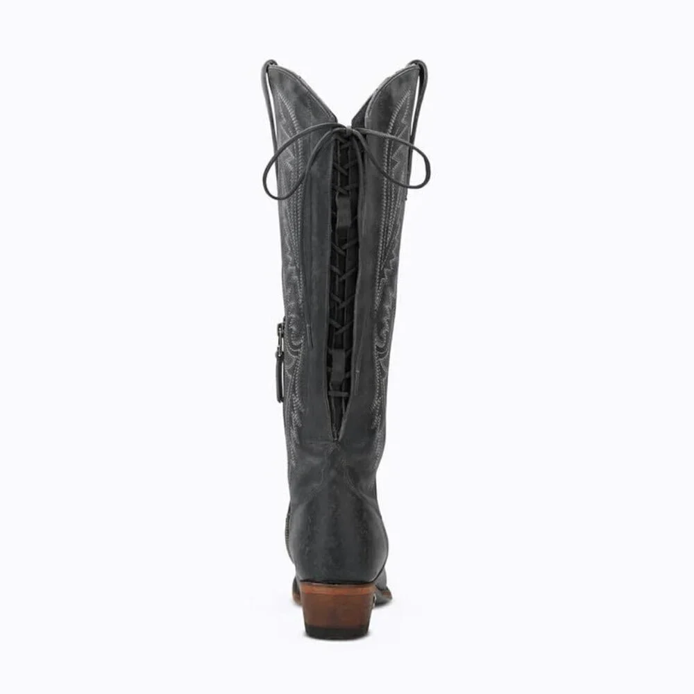 🆕Women Black Polyurethane Over the Knee Adjustable Thigh High Cowgirl Boot